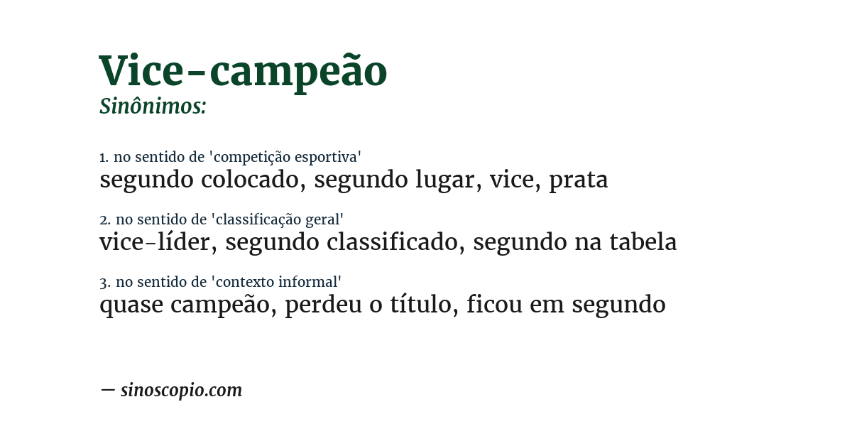 Sinônimo de vice-campeão