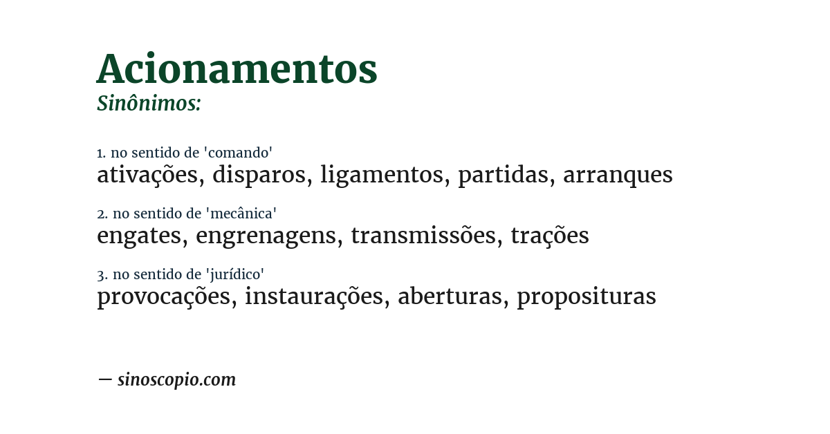 Sinônimo de acionamentos