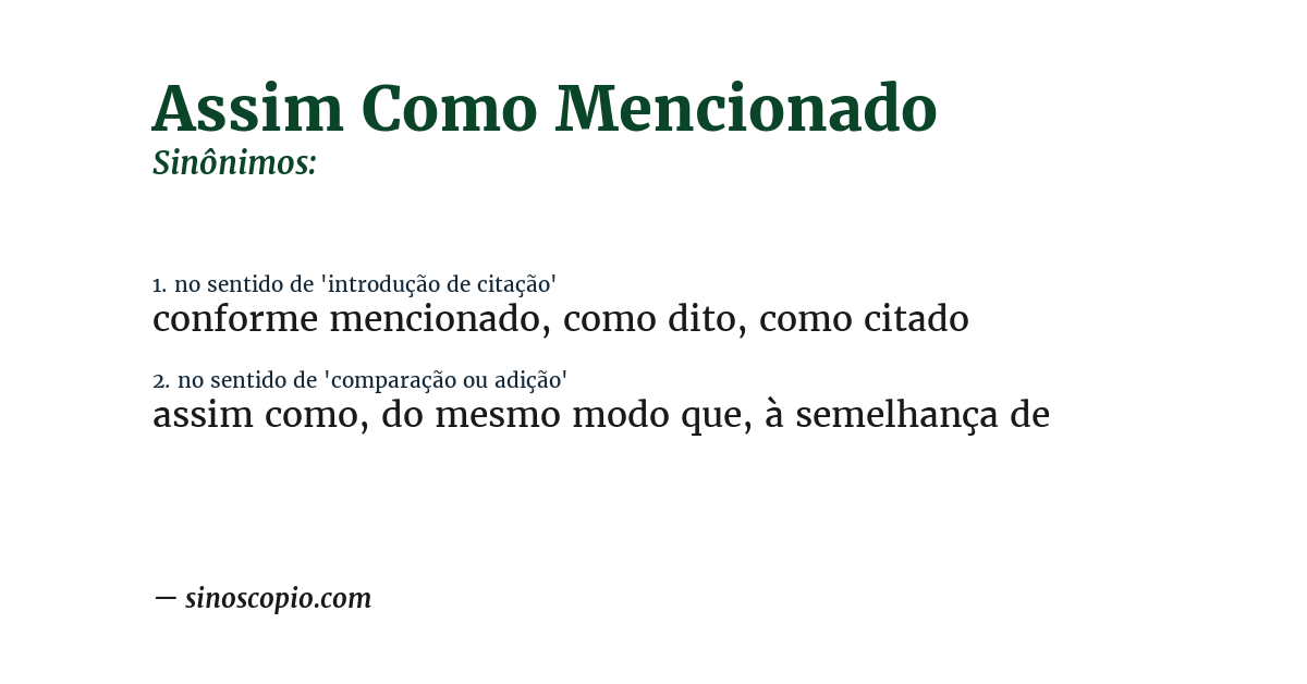 Sinônimo de assim como mencionado