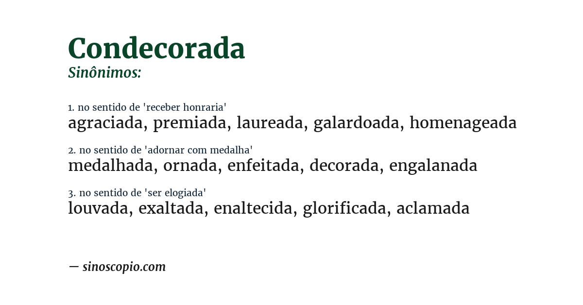 Sinônimo de condecorada