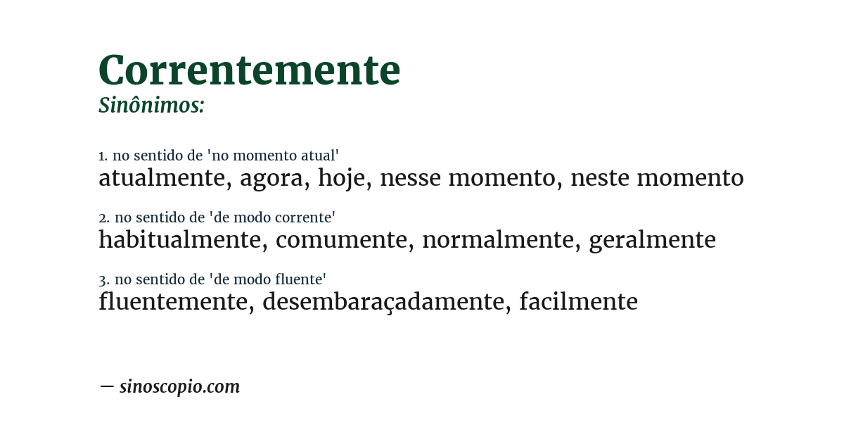 Sinônimo de correntemente