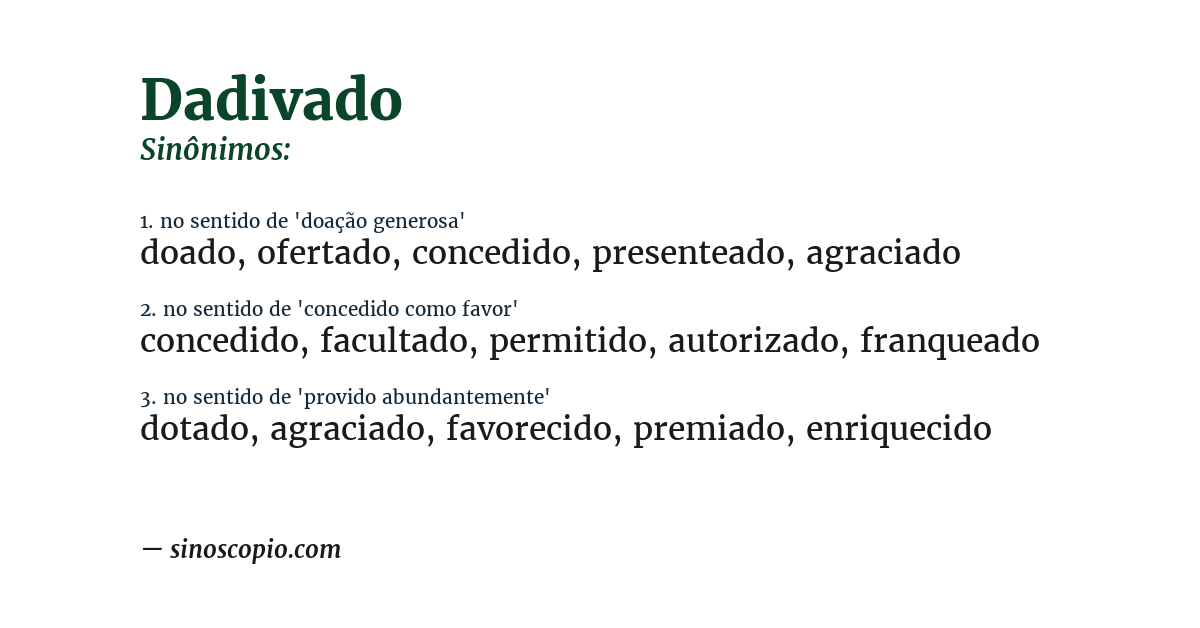 Sinônimo de dadivado