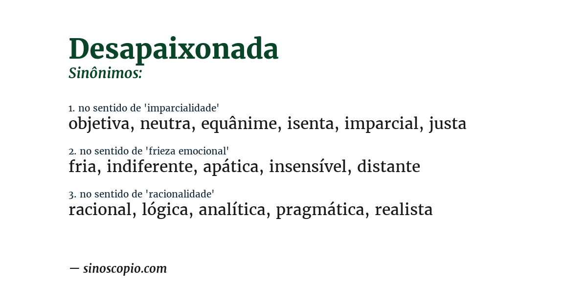 Sinônimo de desapaixonada