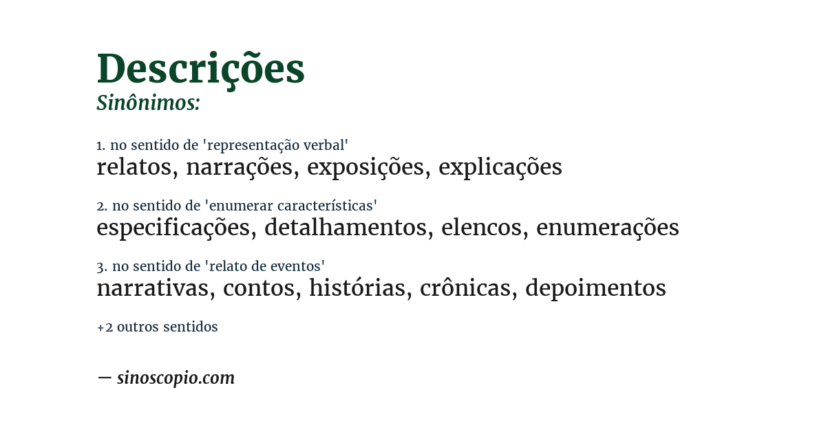 Sinônimo de descrições