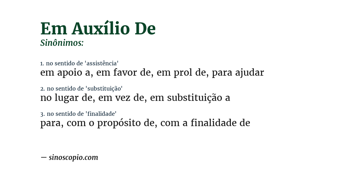 Sinônimo de em auxílio de