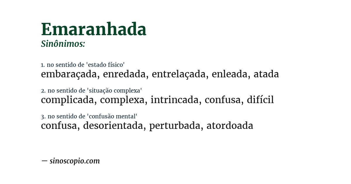 Sinônimo de emaranhada
