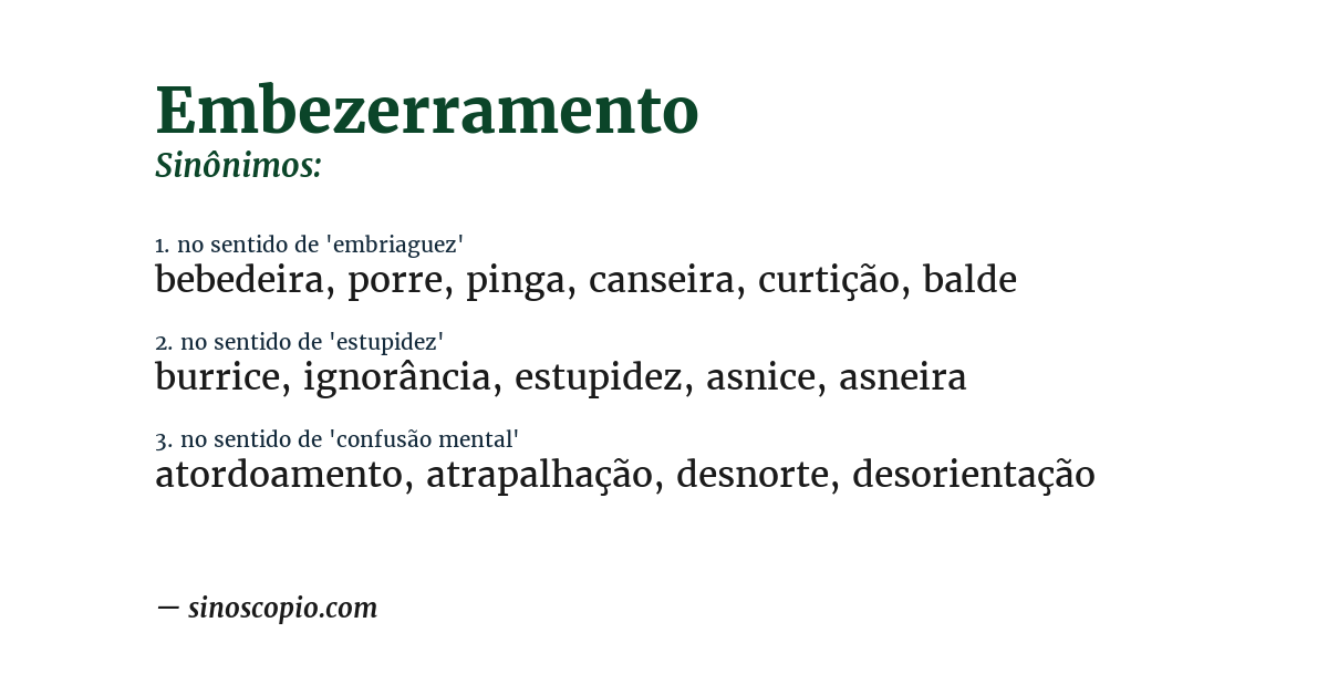 Sinônimo de embezerramento