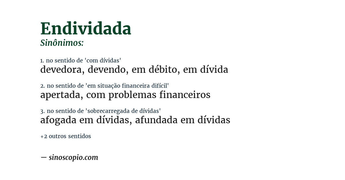 Sinônimo de endividada