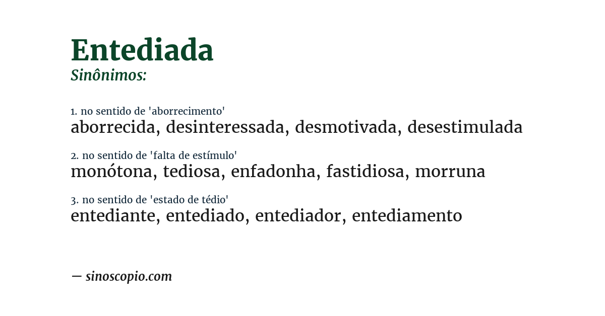 Sinônimo de entediada
