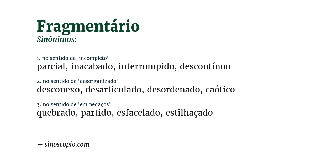 Sinônimo de fragmentário