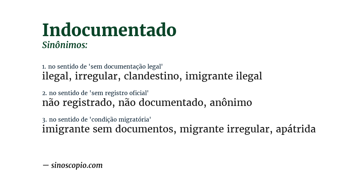 Sinônimo de indocumentado