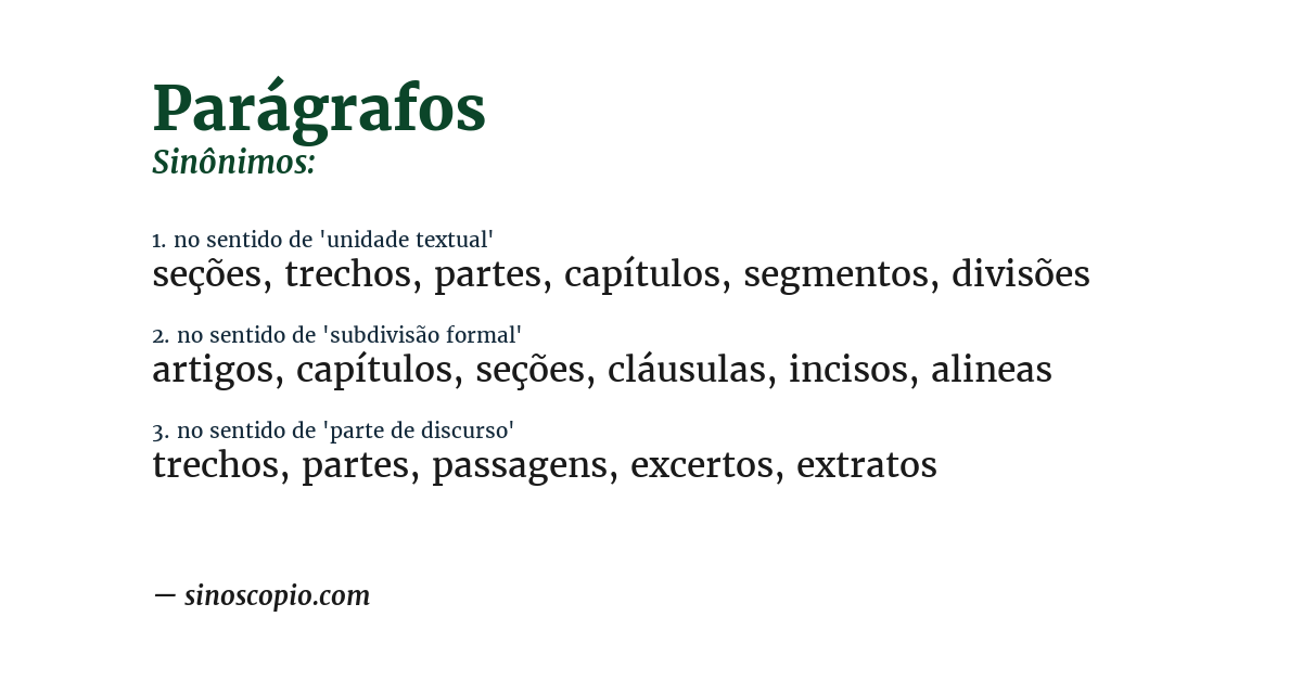 Sinônimo de parágrafos