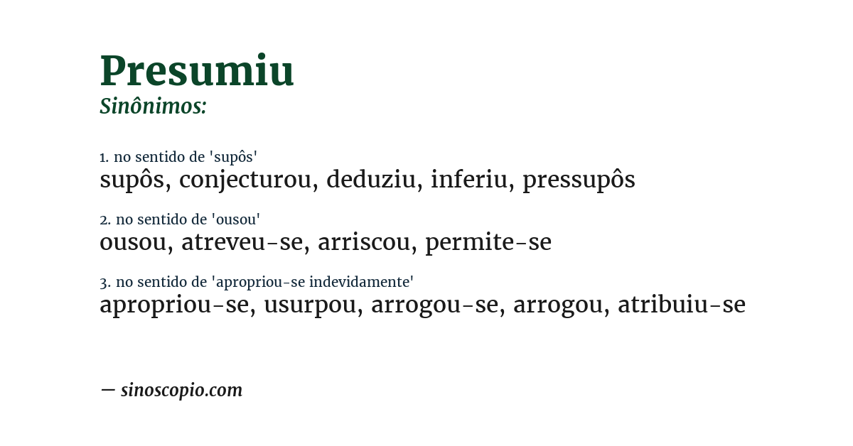 Sinônimo de presumiu