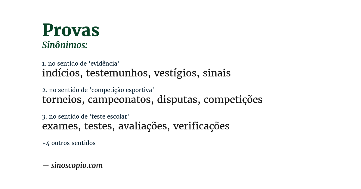 Sinônimo de provas