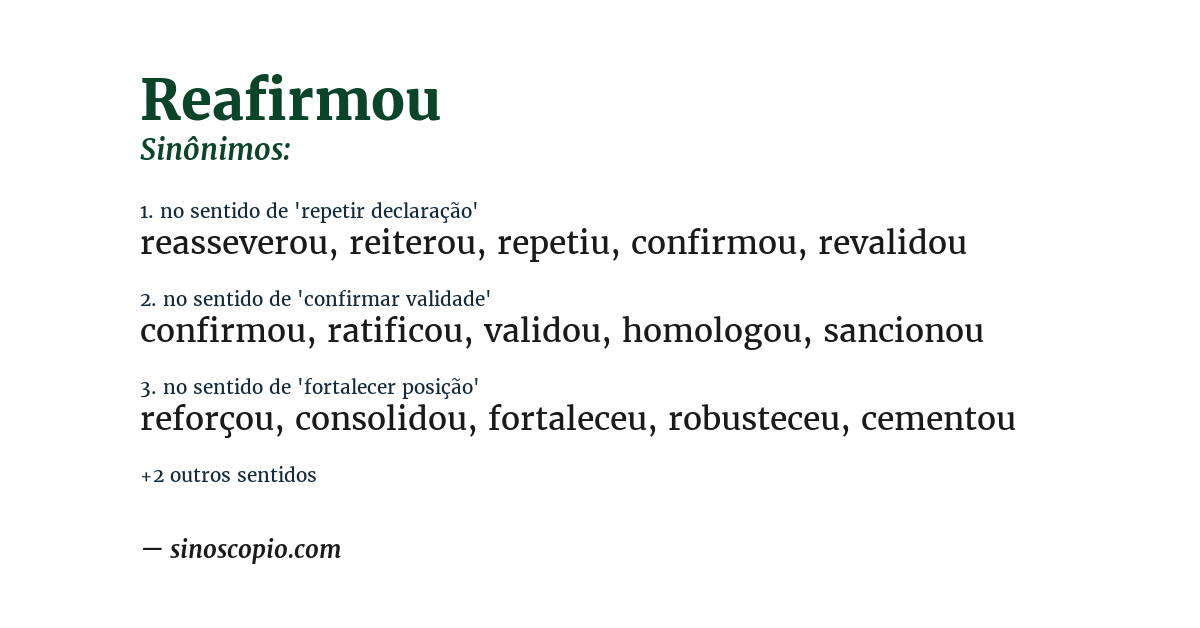 Sinônimo de reafirmou