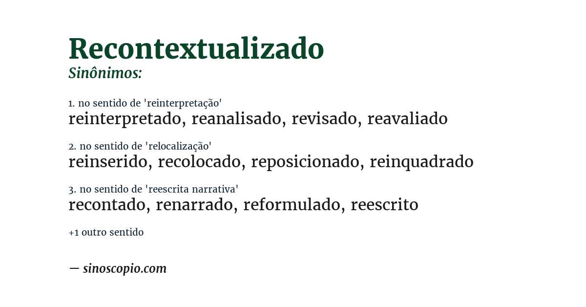 Sinônimo de recontextualizado