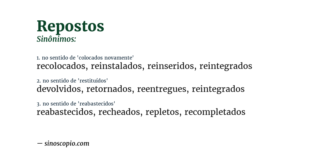 Sinônimo de repostos