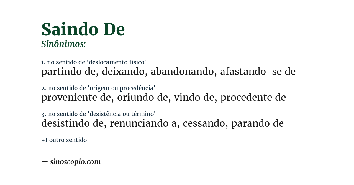 Sinônimo de saindo de