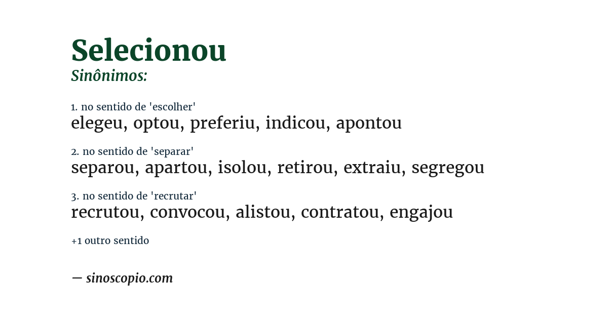 Sinônimo de selecionou