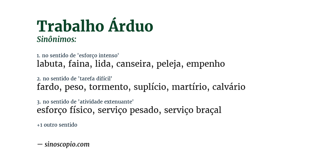Sinônimo de trabalho árduo