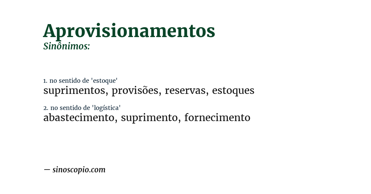 Sinônimo de aprovisionamentos