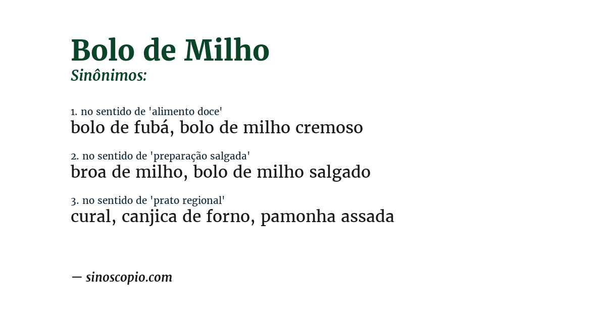 Sinônimo de bolo de milho