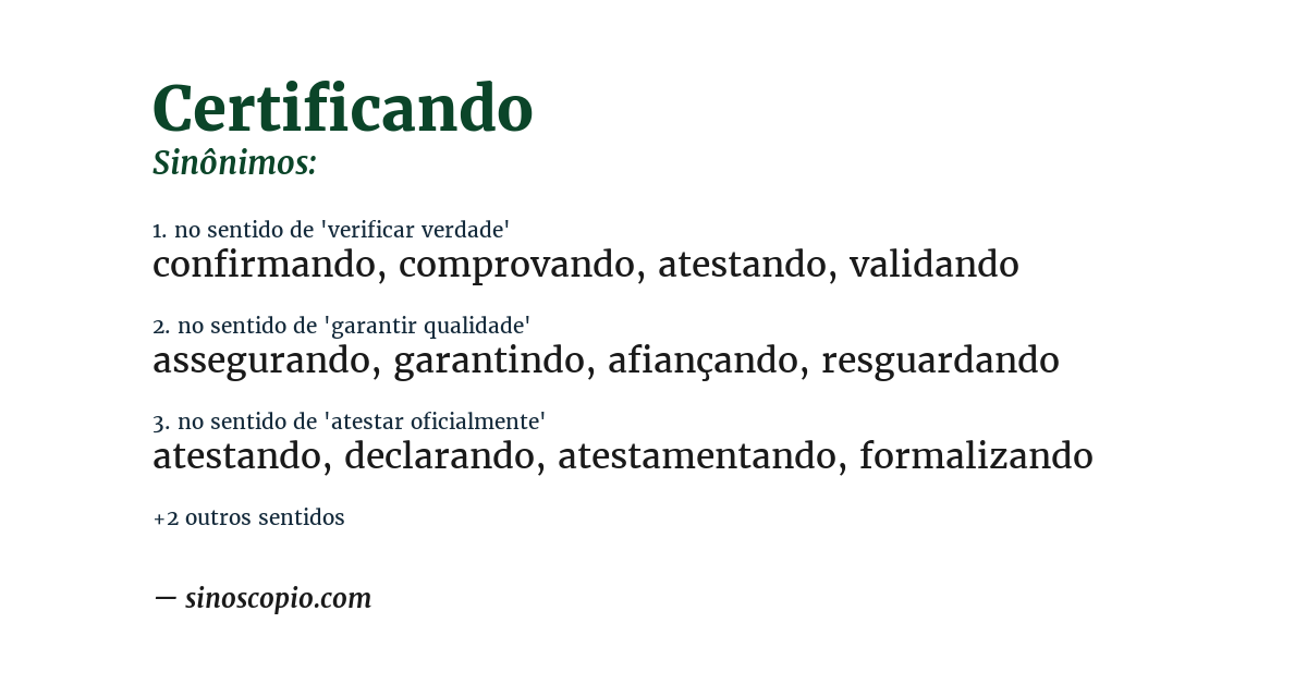 Sinônimo de certificando