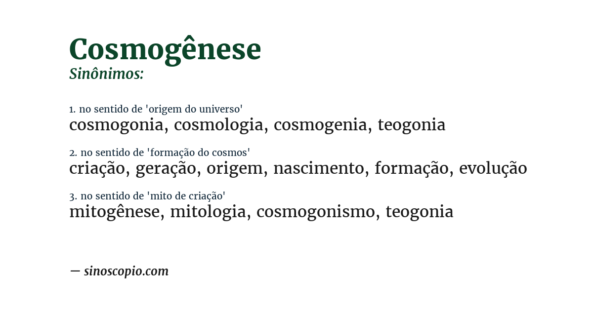 Sinônimo de cosmogênese