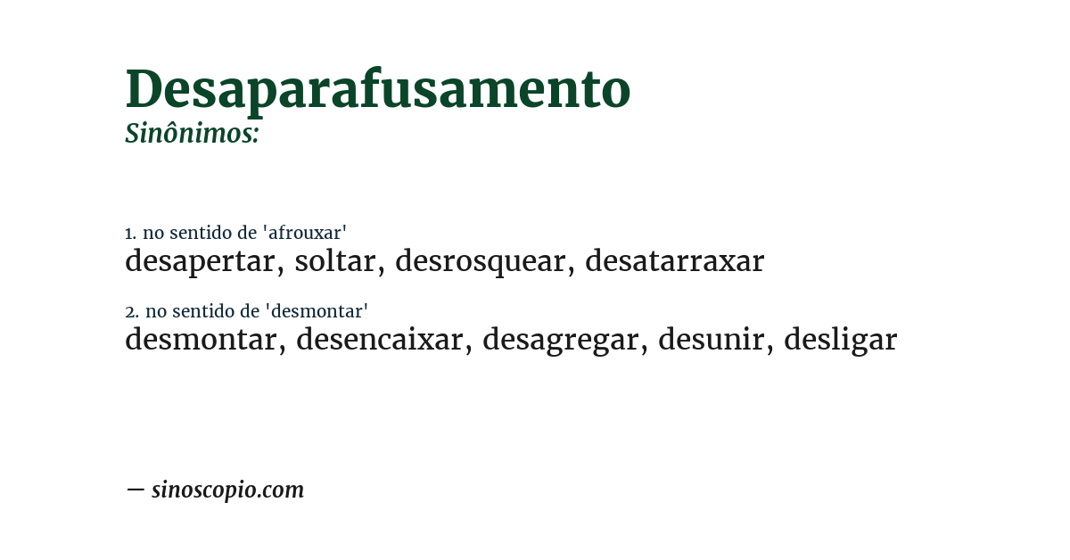 Sinônimo de desaparafusamento