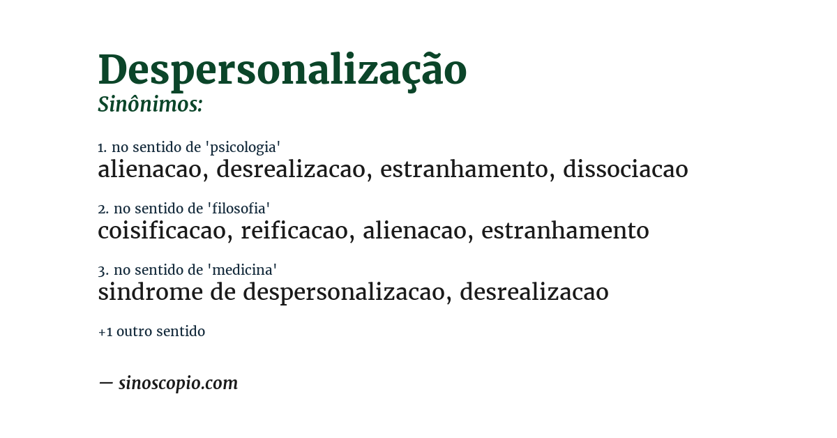 Sinônimo de despersonalização