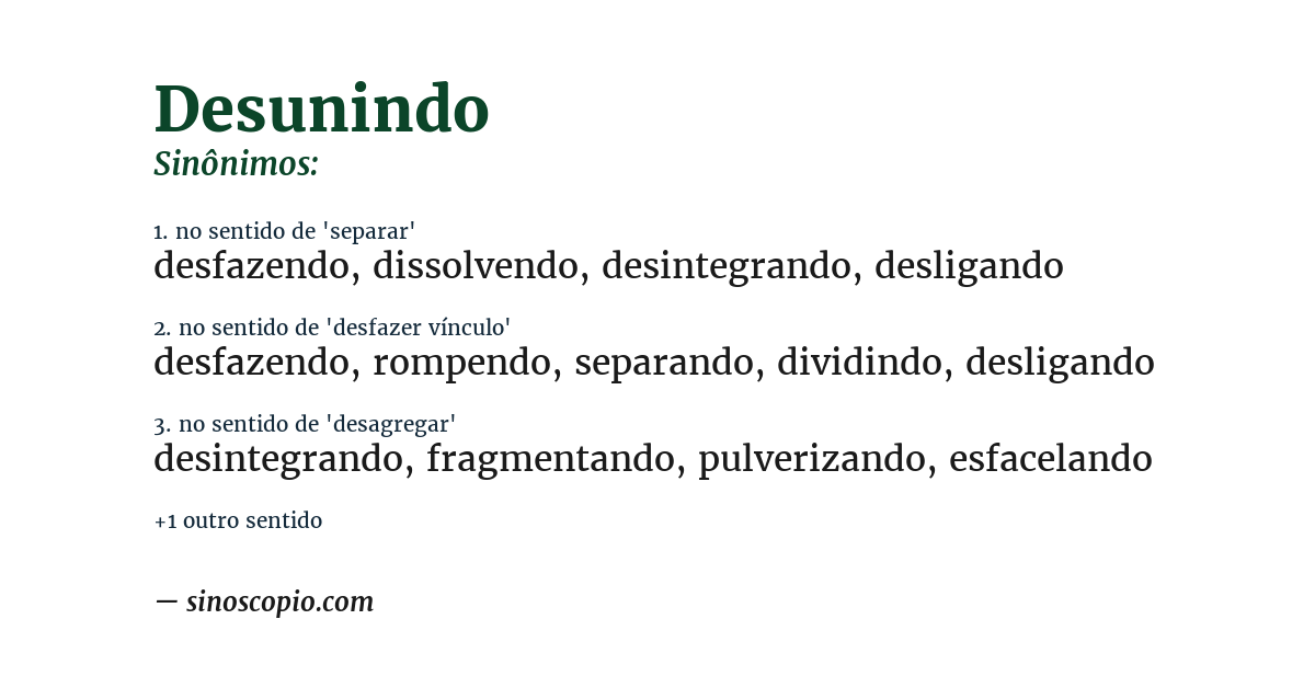 Sinônimo de desunindo