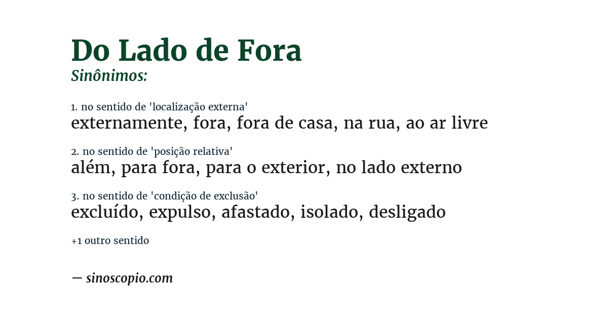 Sinônimo de do lado de fora