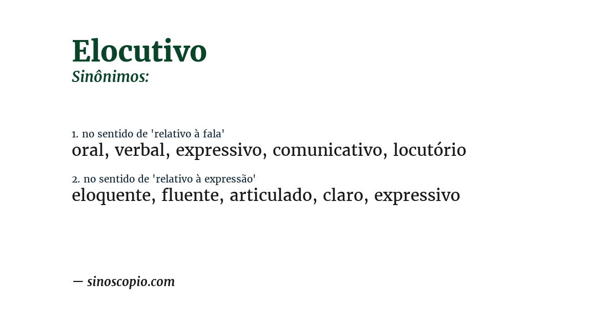 Sinônimo de elocutivo