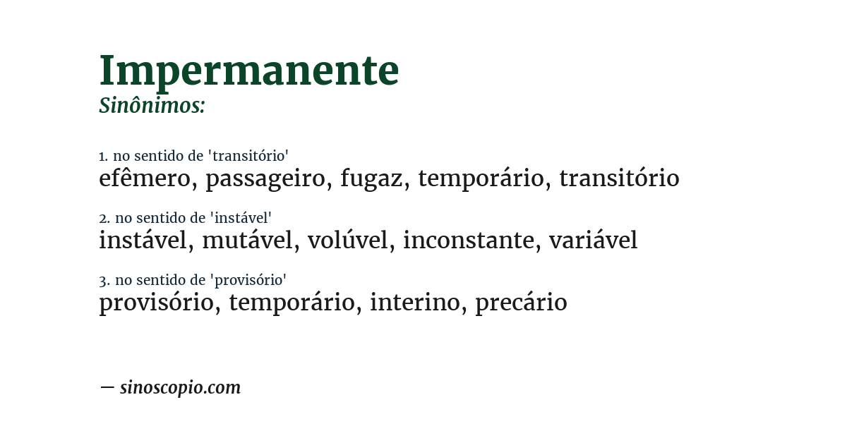 Sinônimo de impermanente