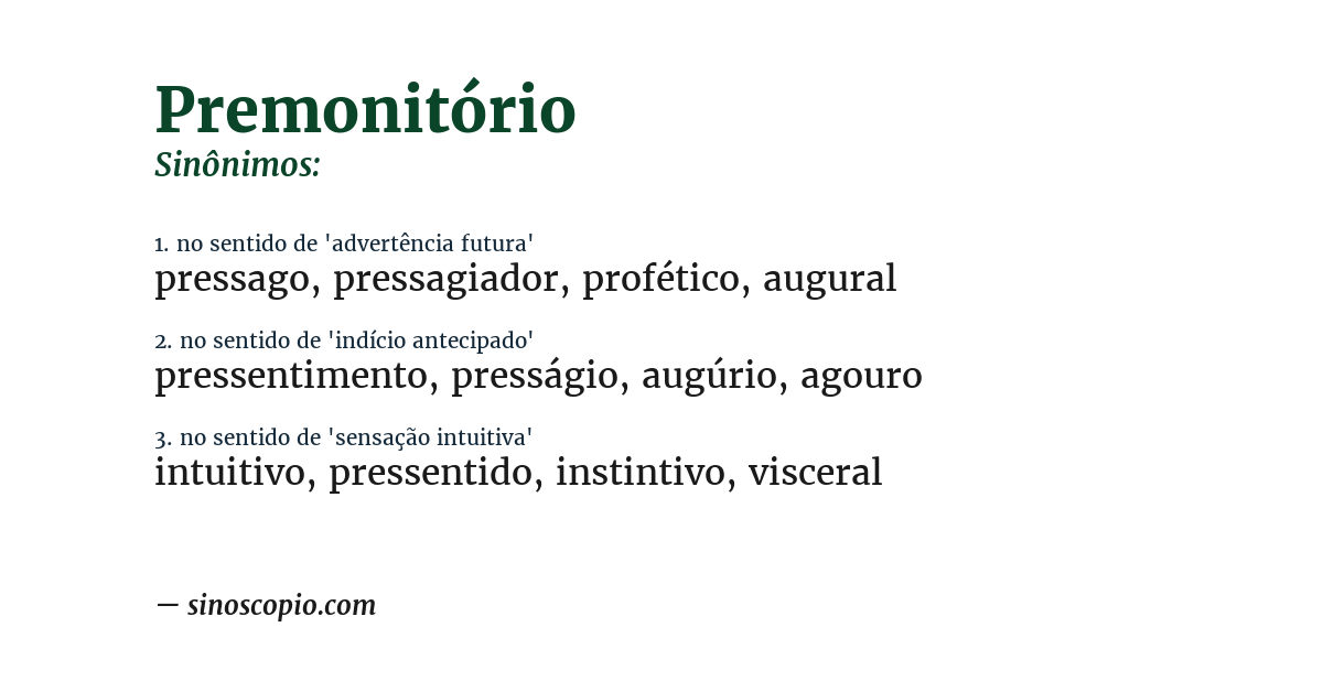 Sinônimo de premonitório