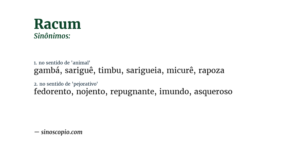 Sinônimo de racum