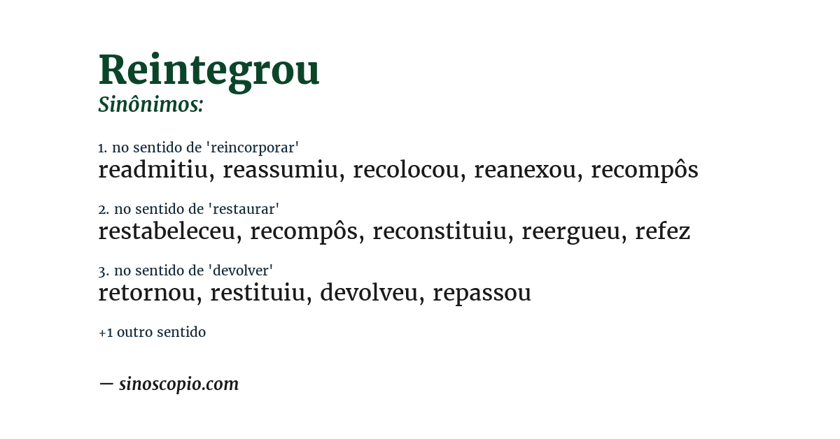 Sinônimo de reintegrou