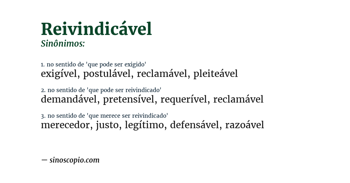 Sinônimo de reivindicável