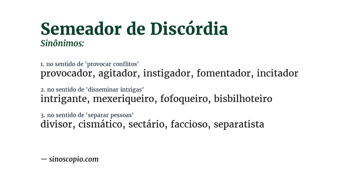 Sinônimo de semeador de discórdia