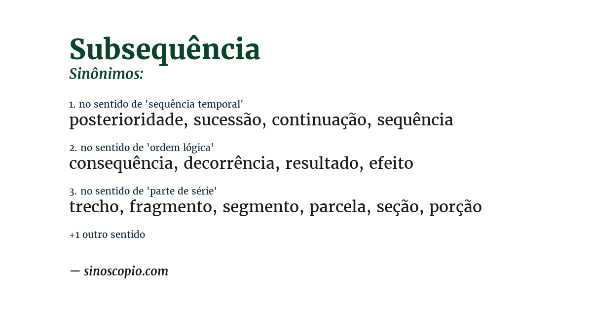 Sinônimo de subsequência