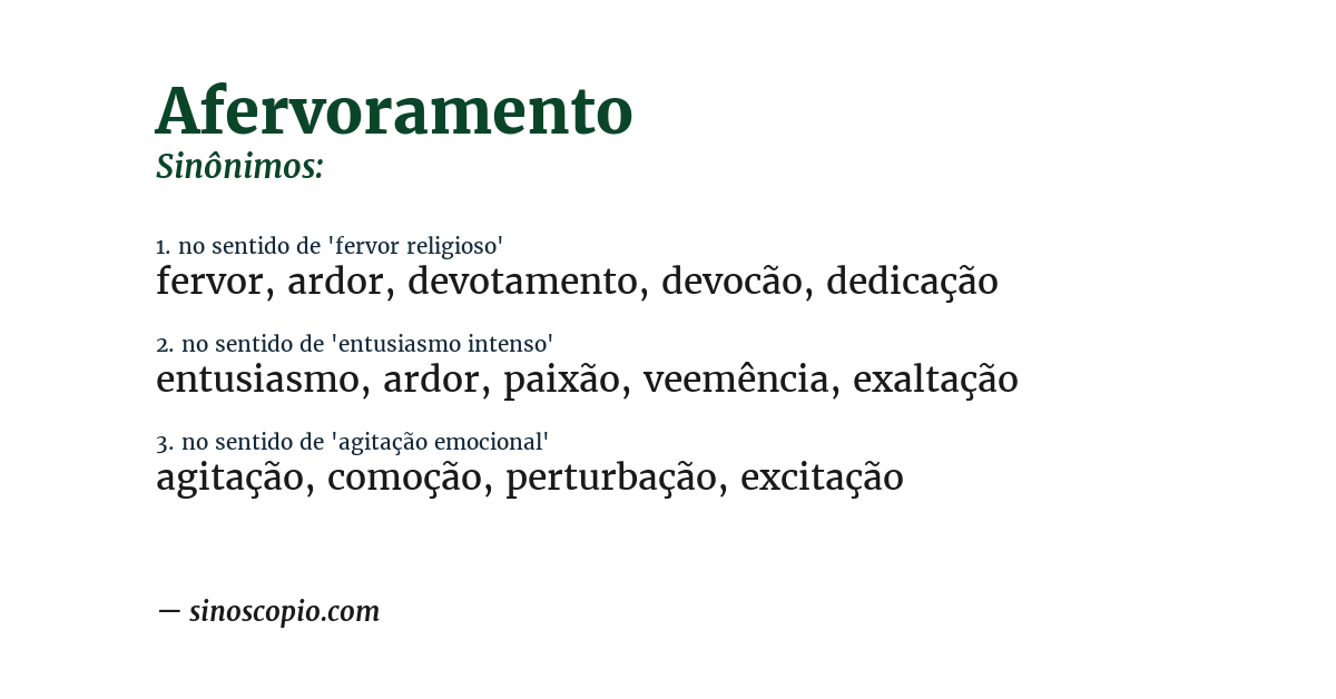 Sinônimo de afervoramento