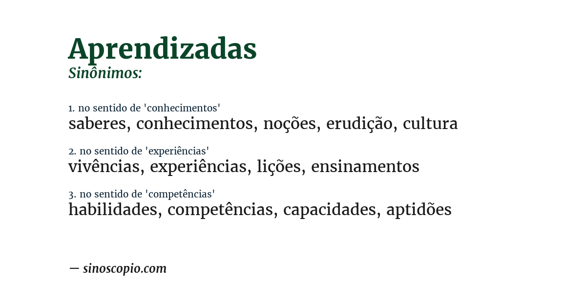 Sinônimo de aprendizadas