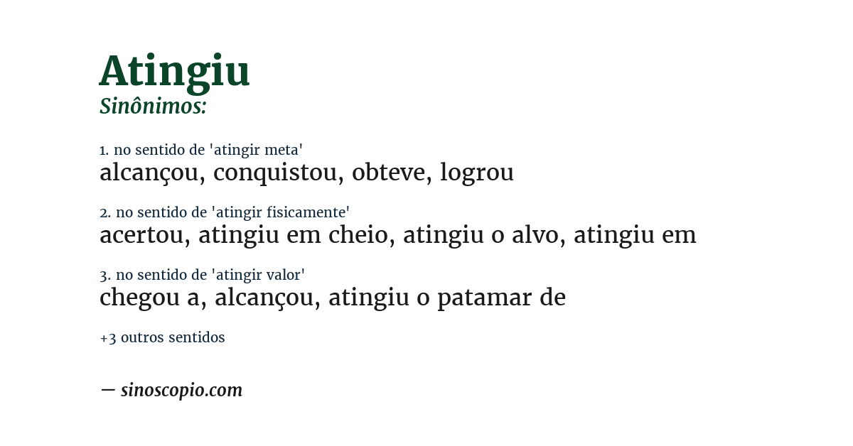 Sinônimo de atingiu