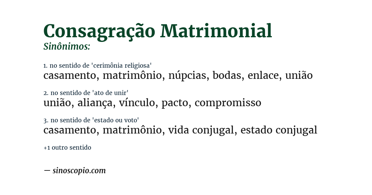 Sinônimo de consagração matrimonial