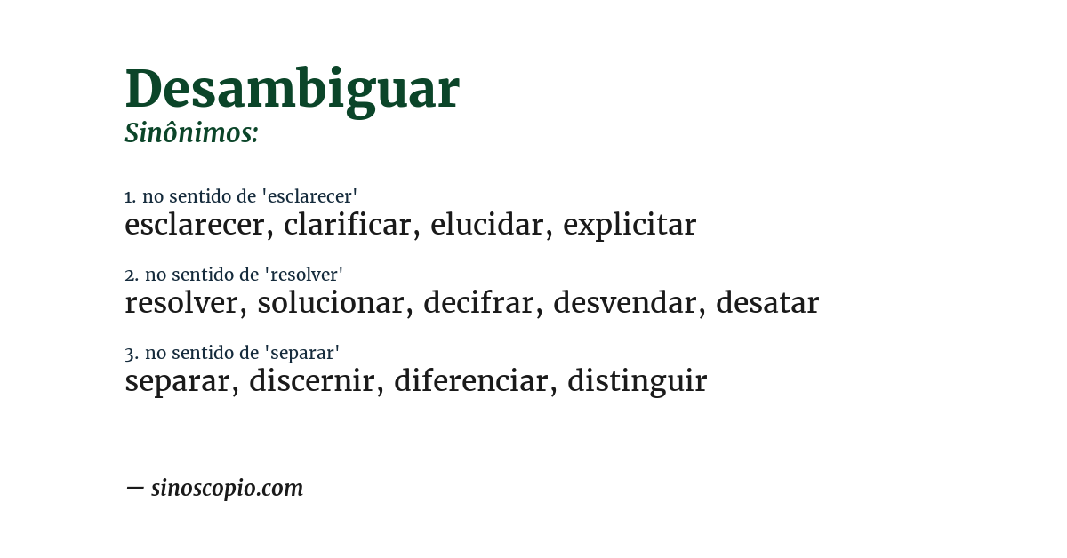Sinônimo de desambiguar
