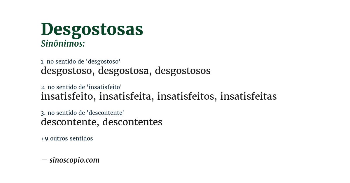 Sinônimo de desgostosas