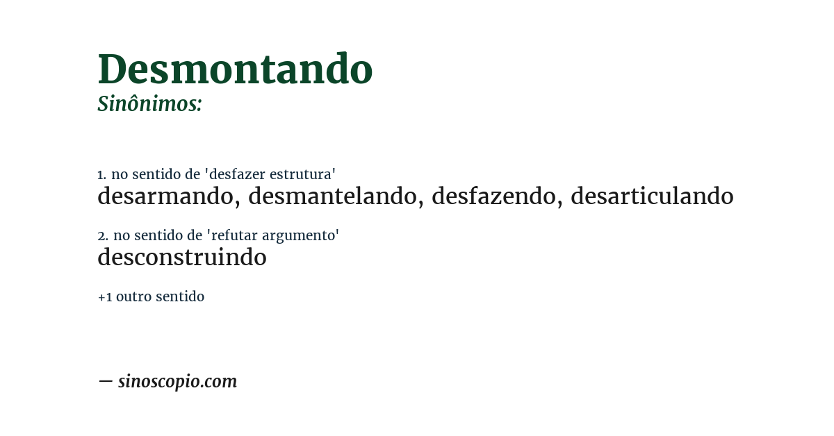 Sinônimo de desmontando