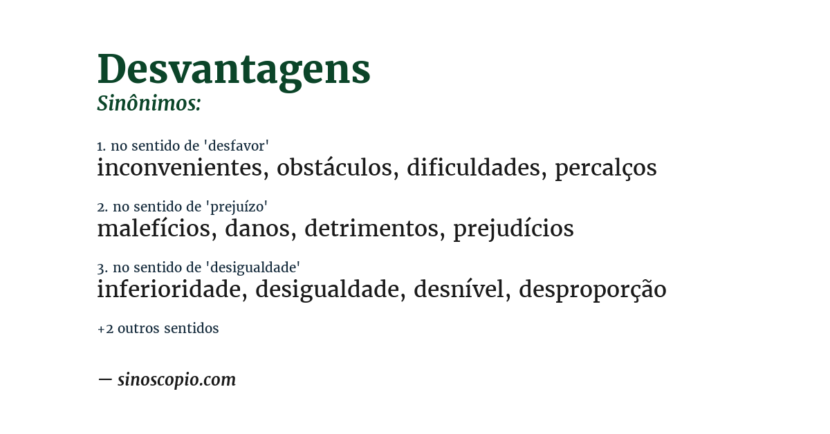 Sinônimo de desvantagens