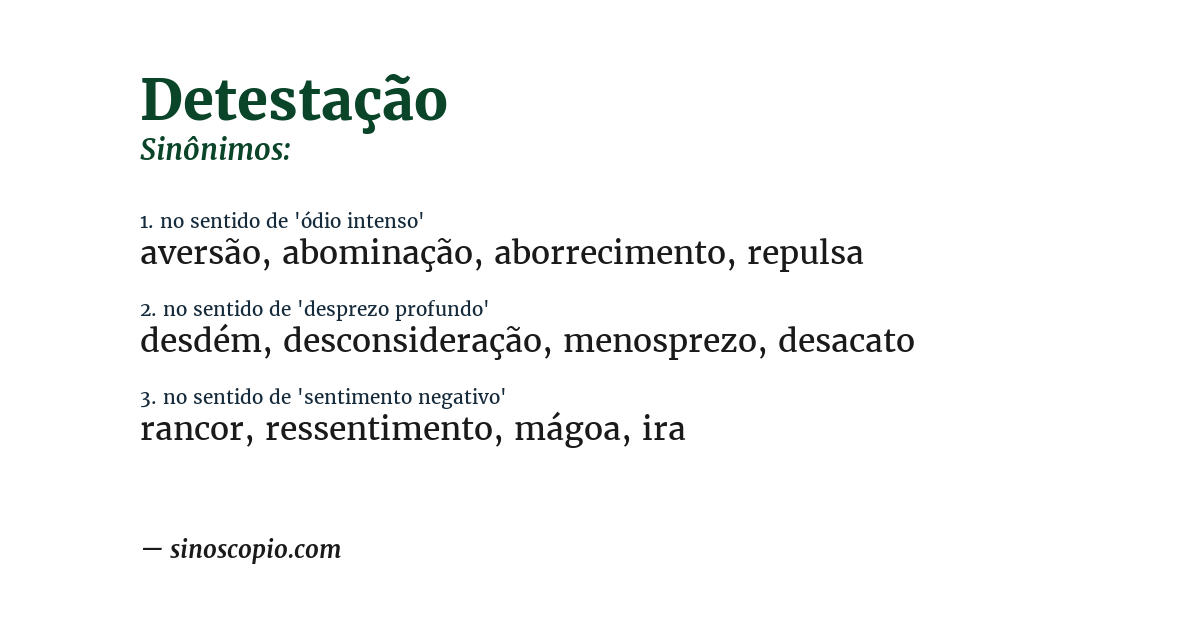 Sinônimo de detestação