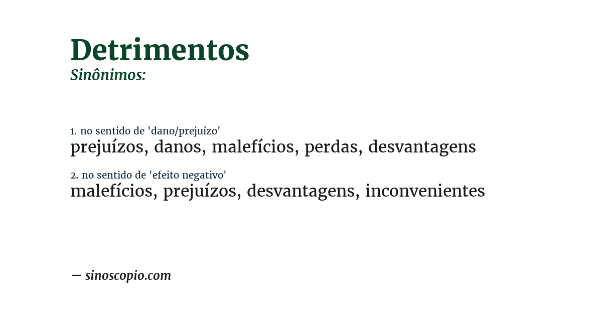 Sinônimo de detrimentos